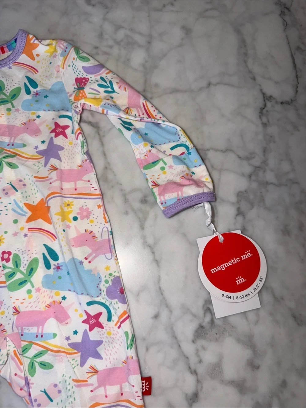 NWT MAGNETIC ME MODAL Pastel Unicorn & Stars Footed One-Piece 0/3M